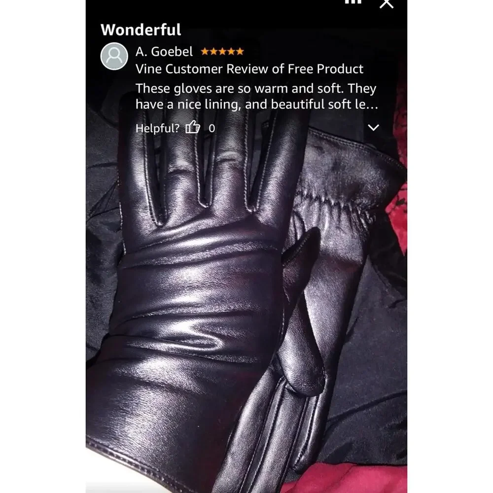 $94 Small 7”  Genuine Leather Burgundy Touch Screen Driving Warm Gloves Women